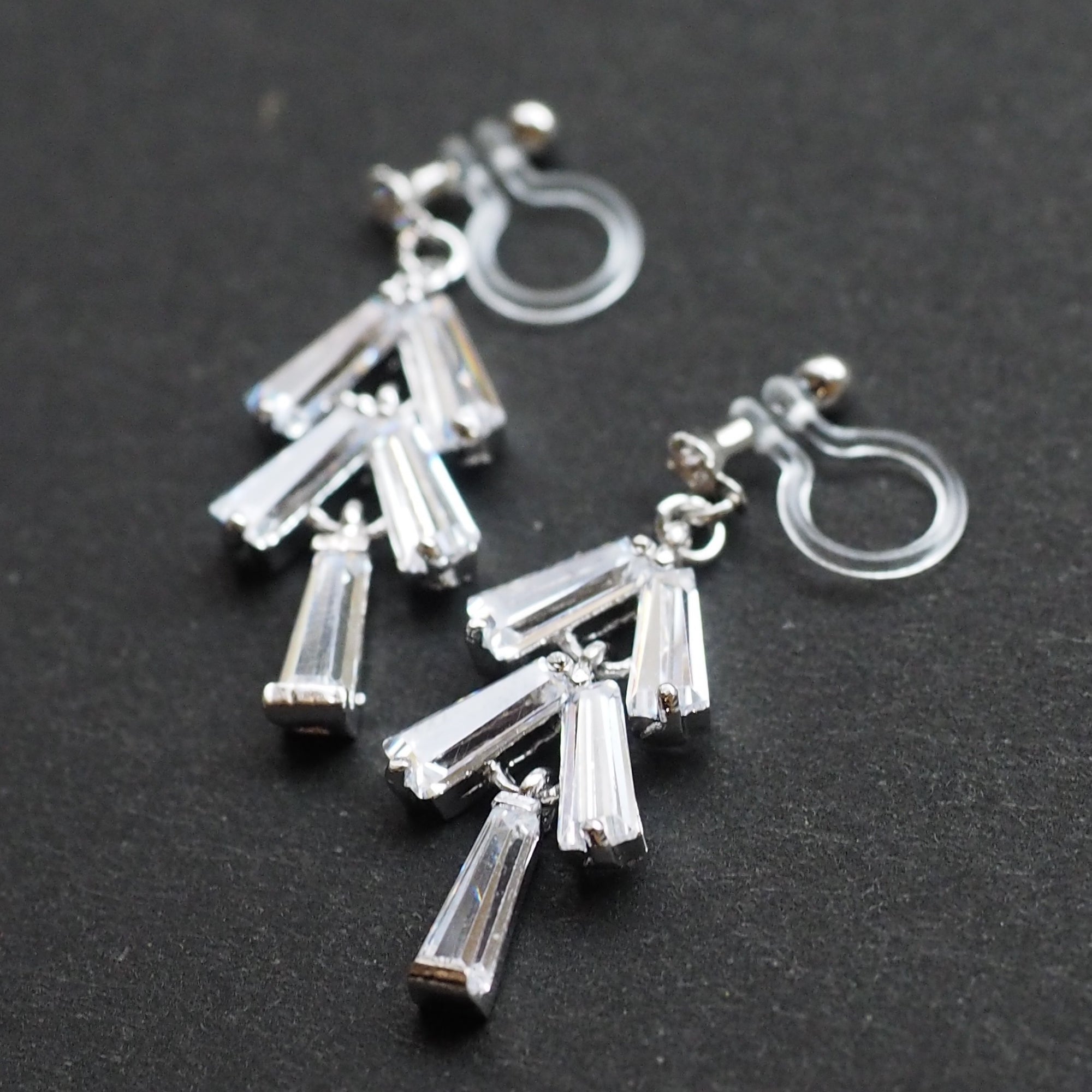 Cubic zirconia invisible clip on earrings  ( Silver tone ) - miyabigracejewelry.com