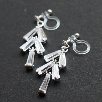 Cubic zirconia invisible clip on earrings  ( Silver tone ) - miyabigracejewelry.com
