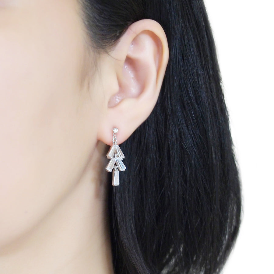 Cubic zirconia invisible clip on earrings  ( Silver tone ) - miyabigracejewelry.com