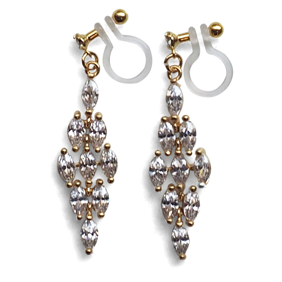 Diamond shape cubic zirconia invisible clip on earrings ( gold tone ) - miyabigracejewelry.com