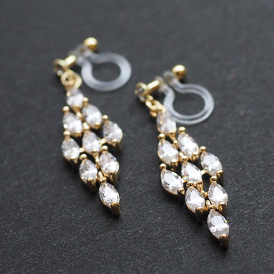 Diamond shape cubic zirconia invisible clip on earrings ( gold tone ) - miyabigracejewelry.com