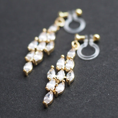 Diamond shape cubic zirconia invisible clip on earrings ( gold tone ) - miyabigracejewelry.com
