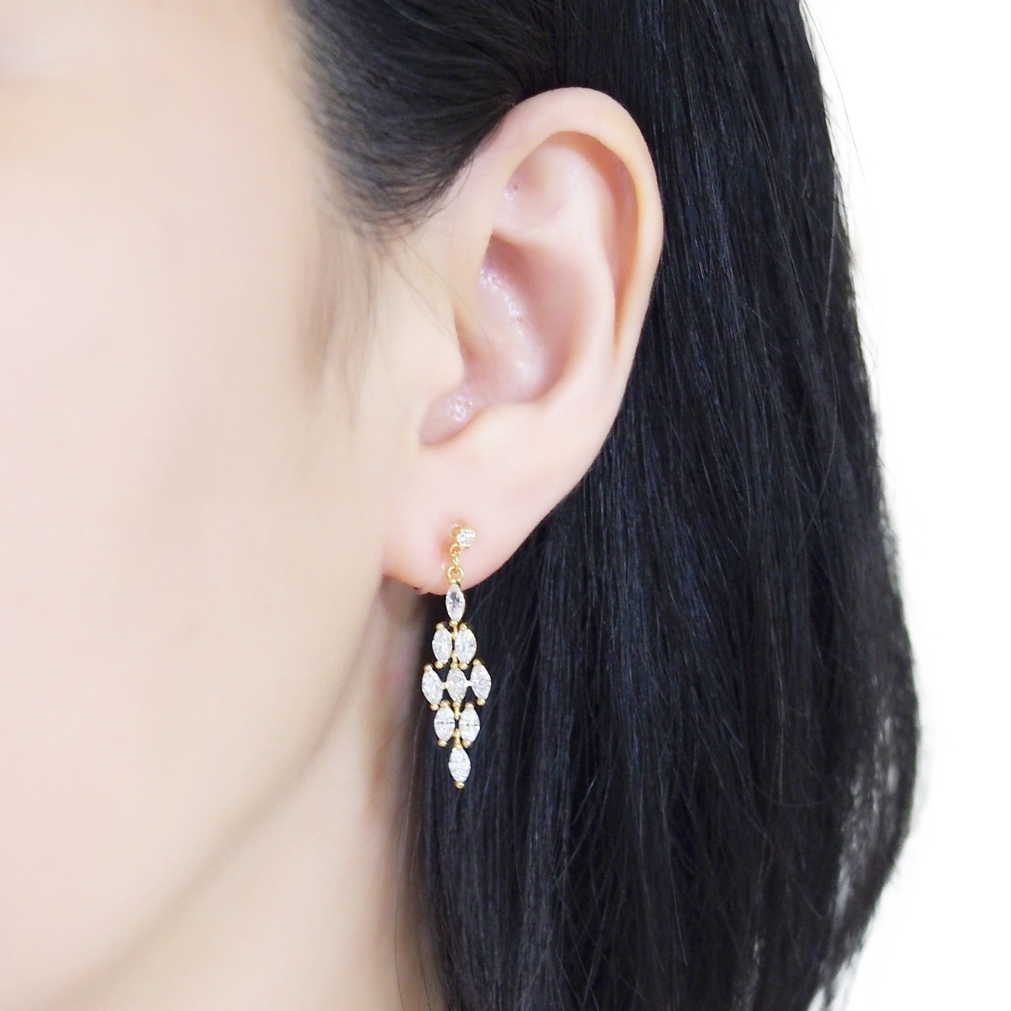 Diamond shape cubic zirconia invisible clip on earrings ( gold tone ) - miyabigracejewelry.com