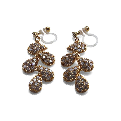 Bridal leaf cubic zirconia invisible clip on earrings  ( Gold tone ) - miyabigracejewelry.com