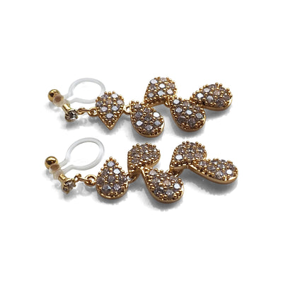 Bridal leaf cubic zirconia invisible clip on earrings  ( Gold tone ) - miyabigracejewelry.com