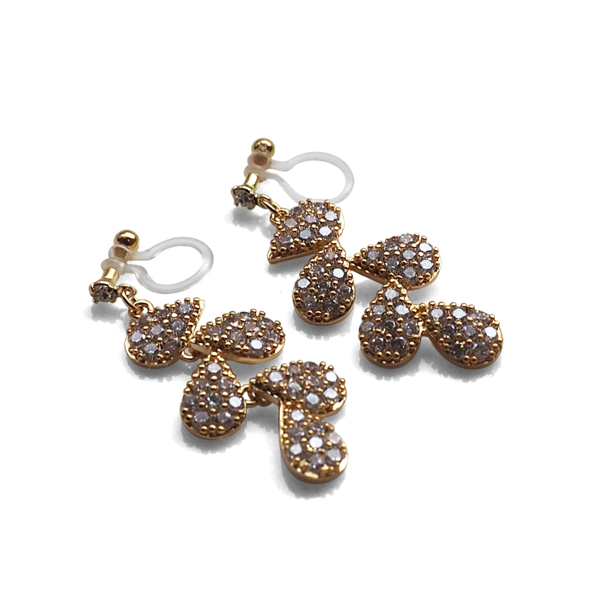 Bridal leaf cubic zirconia invisible clip on earrings  ( Gold tone ) - miyabigracejewelry.com