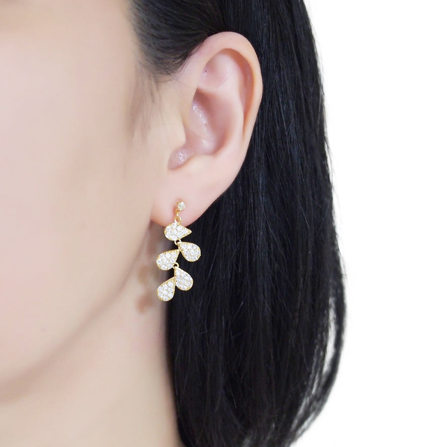 Bridal leaf cubic zirconia invisible clip on earrings  ( Gold tone ) - miyabigracejewelry.com