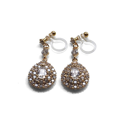 Bridal large teardrop cubic zirconia invisible clip on earrings ( gold tone ) - miyabigracejewelry.com