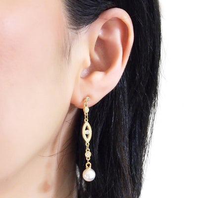 bridal dangle white pearl with crystal invisible clip on earrings - miyabigracejewelry.com