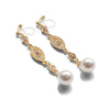 bridal dangle white pearl with crystal invisible clip on earrings - miyabigracejewelry.com