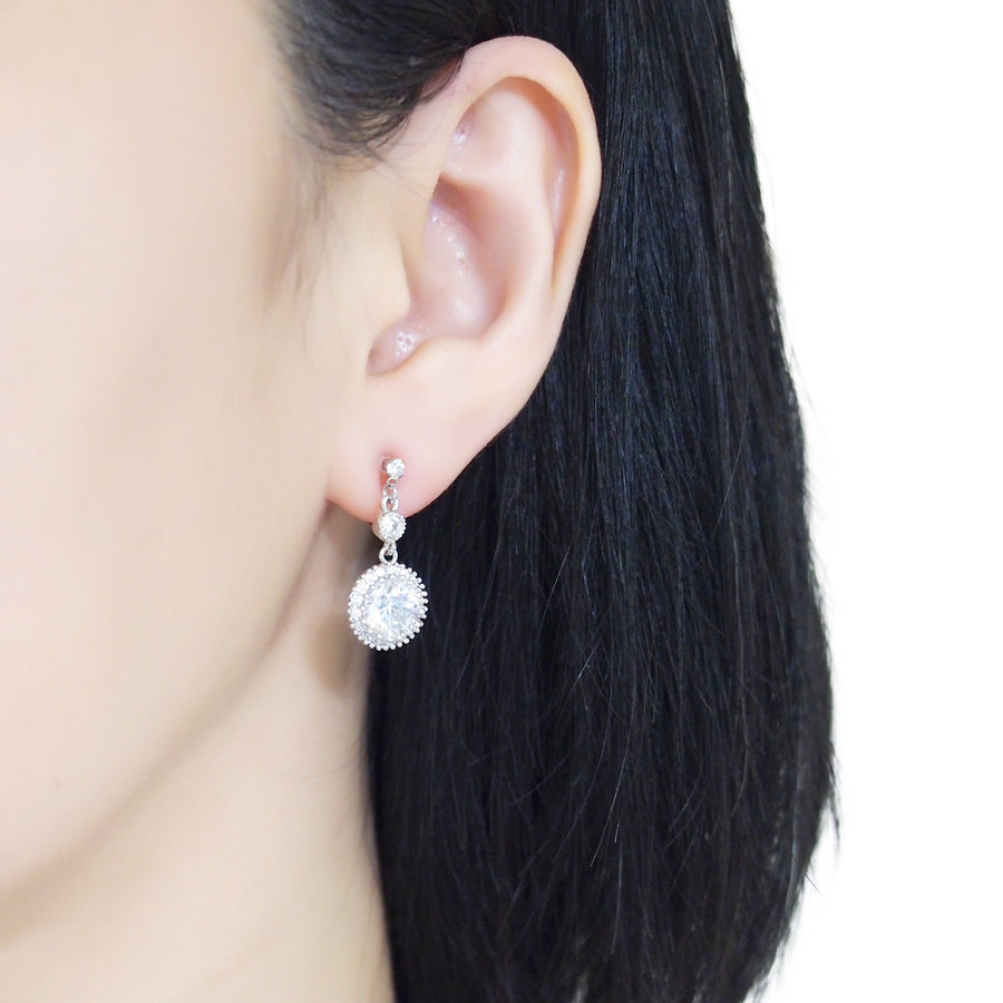 Round cubic zirconia invisible clip on earrings ( Silver tone ) - Miyabi Grace