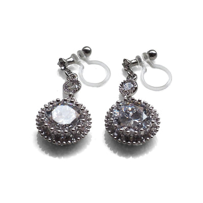 Round cubic zirconia invisible clip on earrings ( Silver tone ) - Miyabi Grace