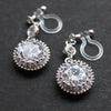 Round cubic zirconia invisible clip on earrings ( Silver tone ) - Miyabi Grace