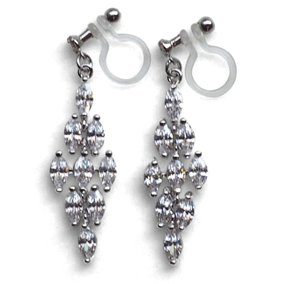 Diamond shape cubic zirconia invisible clip on earrings ( silver tone ) - miyabigracejewelry.com