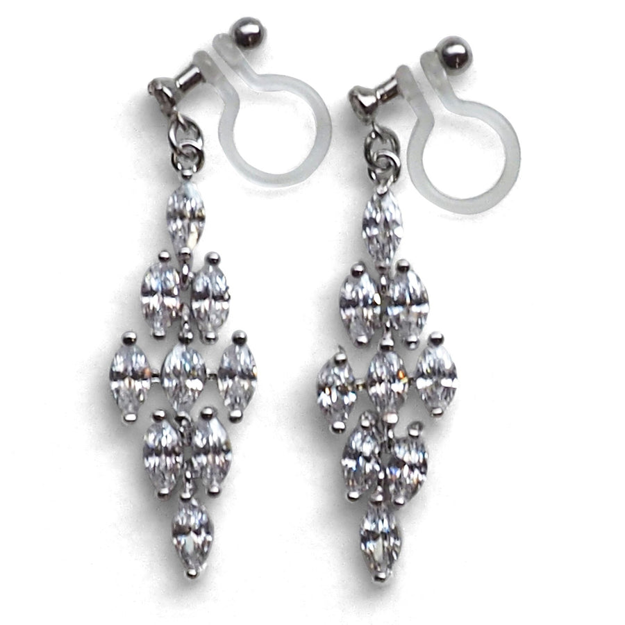 Diamond shape cubic zirconia invisible clip on earrings ( silver tone ) - miyabigracejewelry.com
