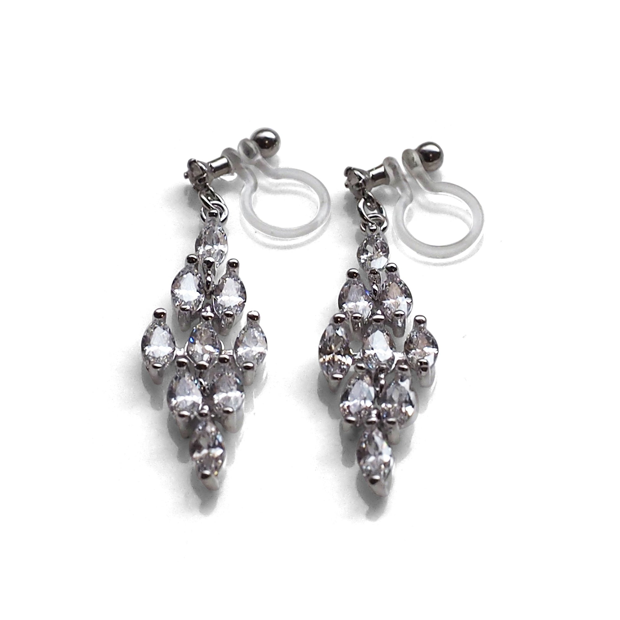 Diamond shape cubic zirconia invisible clip on earrings ( silver tone ) - miyabigracejewelry.com