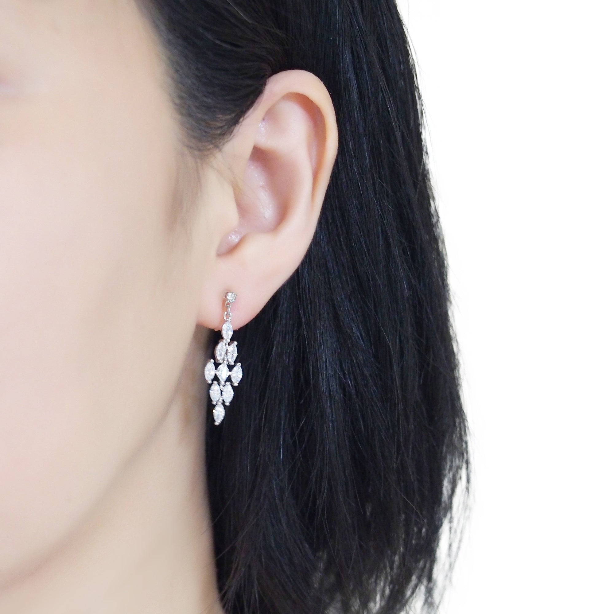 Diamond shape cubic zirconia invisible clip on earrings ( silver tone ) - miyabigracejewelry.com