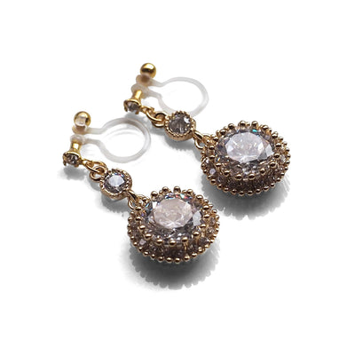 Round cubic zirconia invisible clip on earrings ( gold tone ) - miyabigracejewelry.com