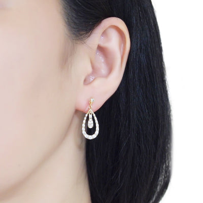 Double Teardrop cubic zirconia invisible clip on earrrings ( Gold tone) - miyabigracejewelry.com