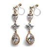 Bridal drop cubic zirconia invisible clip on earrrings (Gold tone) - miyabigracejewelry.com