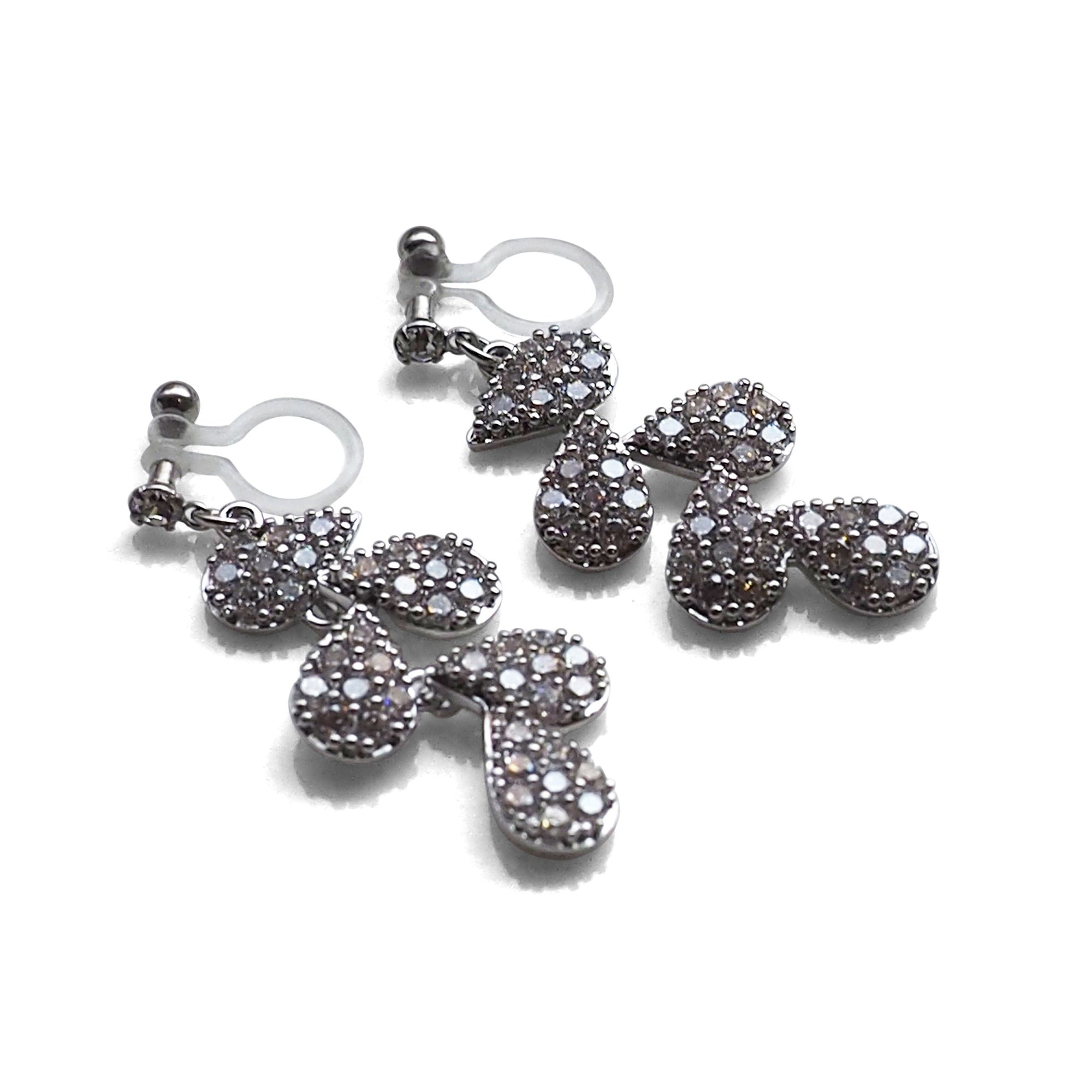 Bridal leaf cubic zirconia invisible clip on earrings  ( Silver tone ) - miyabigracejewelry.com