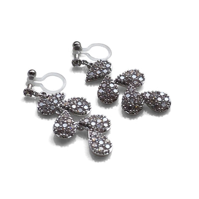 Bridal leaf cubic zirconia invisible clip on earrings  ( Silver tone ) - miyabigracejewelry.com