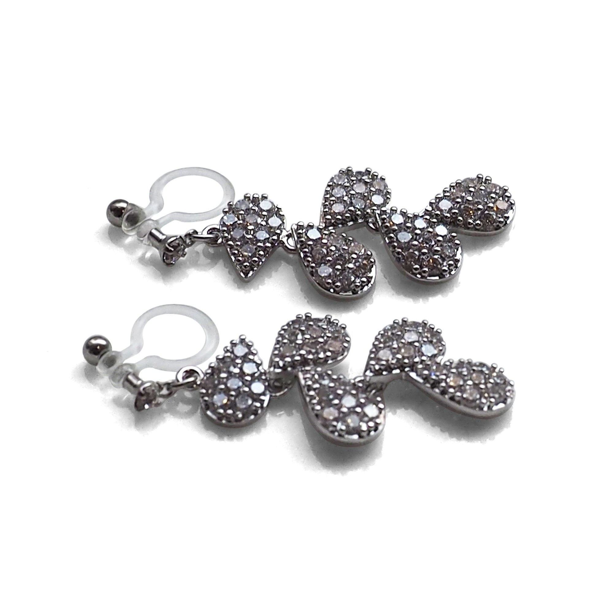Bridal leaf cubic zirconia invisible clip on earrings  ( Silver tone ) - miyabigracejewelry.com