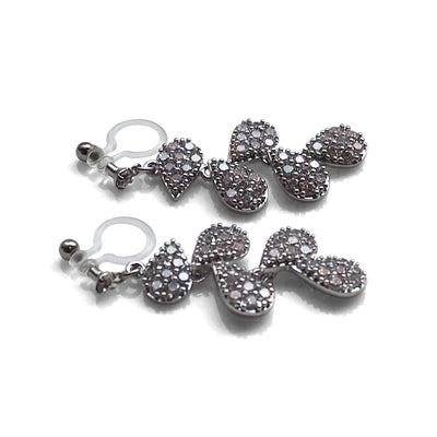 Bridal leaf cubic zirconia invisible clip on earrings  ( Silver tone ) - miyabigracejewelry.com