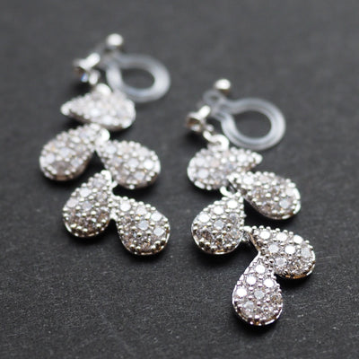 Bridal leaf cubic zirconia invisible clip on earrings  ( Silver tone ) - miyabigracejewelry.com