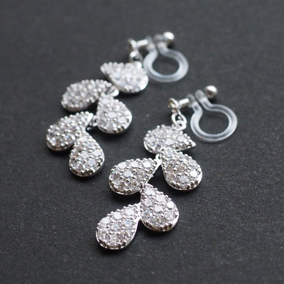 Bridal leaf cubic zirconia invisible clip on earrings  ( Silver tone ) - miyabigracejewelry.com