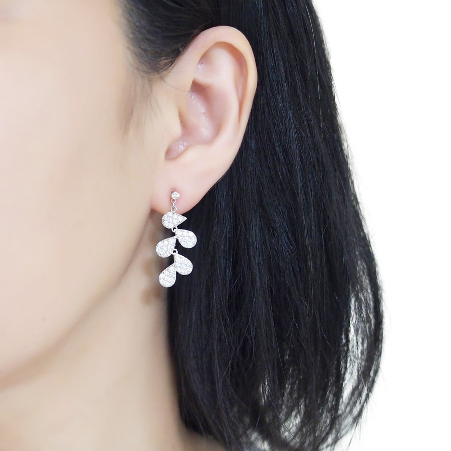 Bridal leaf cubic zirconia invisible clip on earrings  ( Silver tone ) - miyabigracejewelry.com
