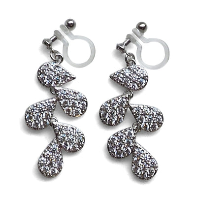 Bridal leaf cubic zirconia invisible clip on earrings  ( Silver tone ) - miyabigracejewelry.com