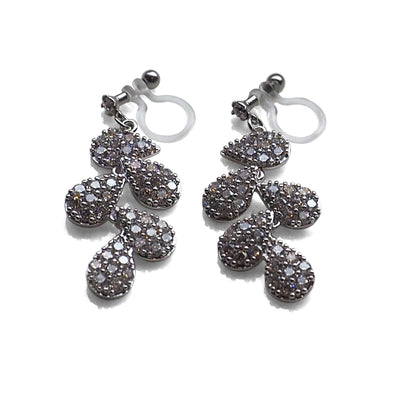 Bridal leaf cubic zirconia invisible clip on earrings  ( Silver tone ) - miyabigracejewelry.com
