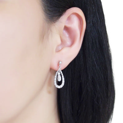 Double Teardrop cubic zirconia invisible clip on earrrings ( Silver tone) - miyabigracejewelry.com