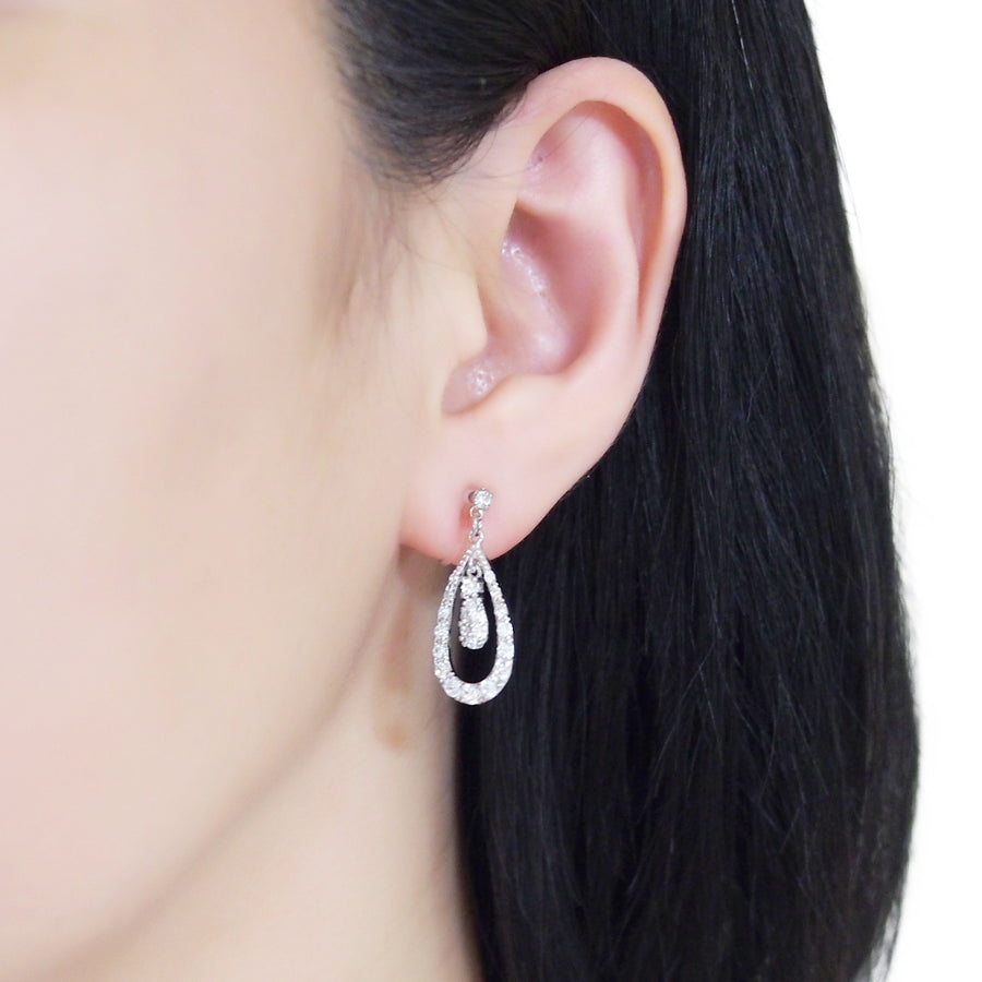Double Teardrop cubic zirconia invisible clip on earrrings ( Silver tone) - miyabigracejewelry.com