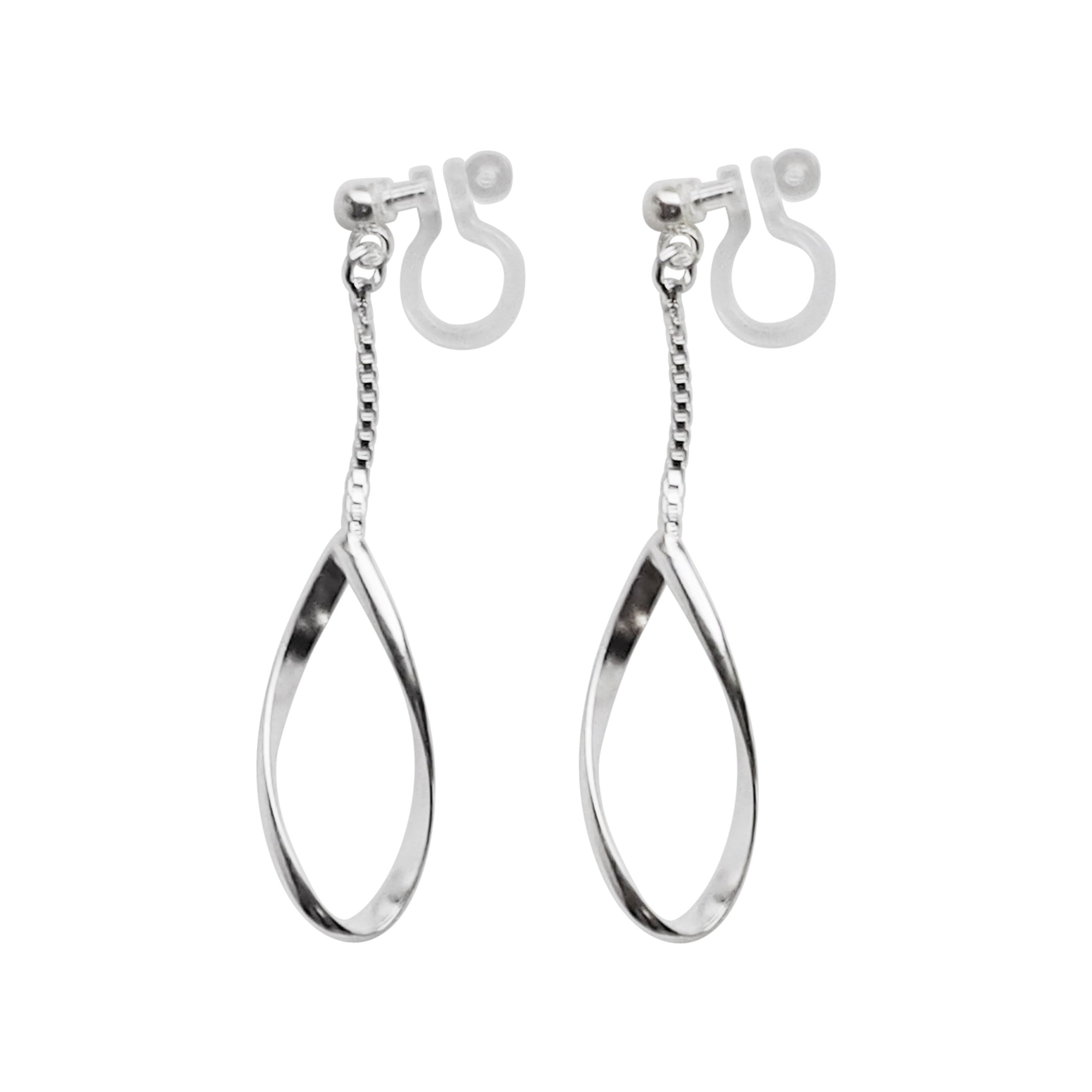 925 Sterling Silver Dangle Teardrop Hoop Invisible Clip On Earrings - Miyabi Grace