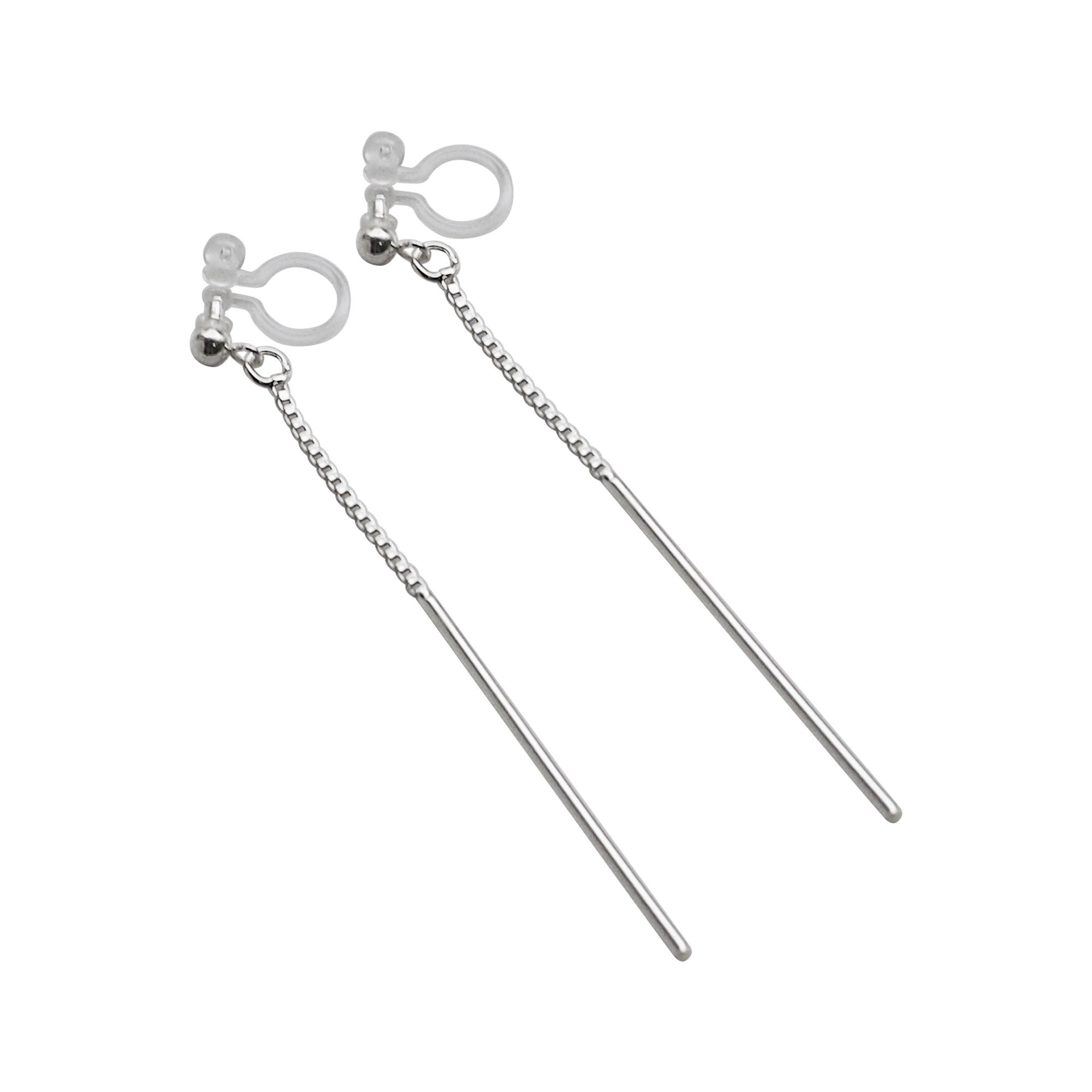 925 Sterling Silver Dangle Bar Invisible Clip On Earrings - Miyabi Grace