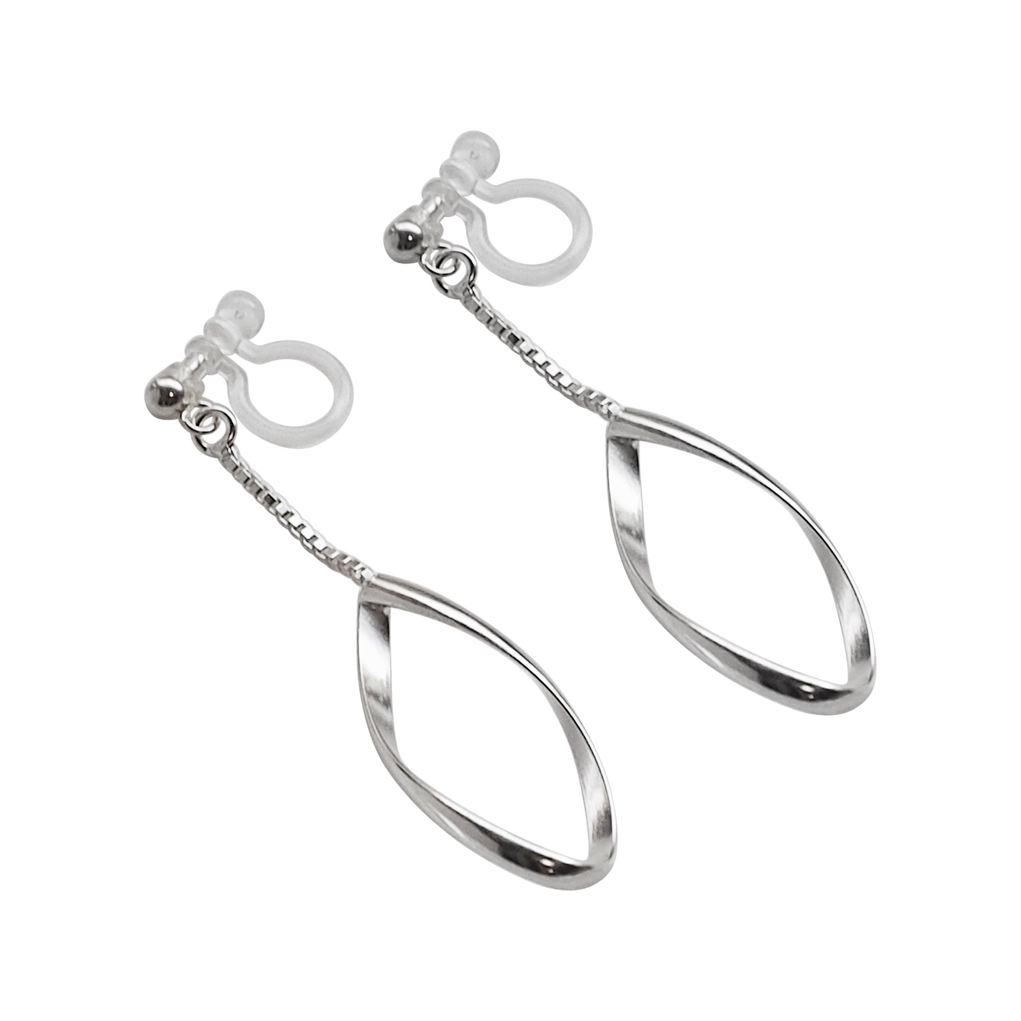 925 Sterling Silver Dangle Teardrop Hoop Invisible Clip On Earrings - Miyabi Grace
