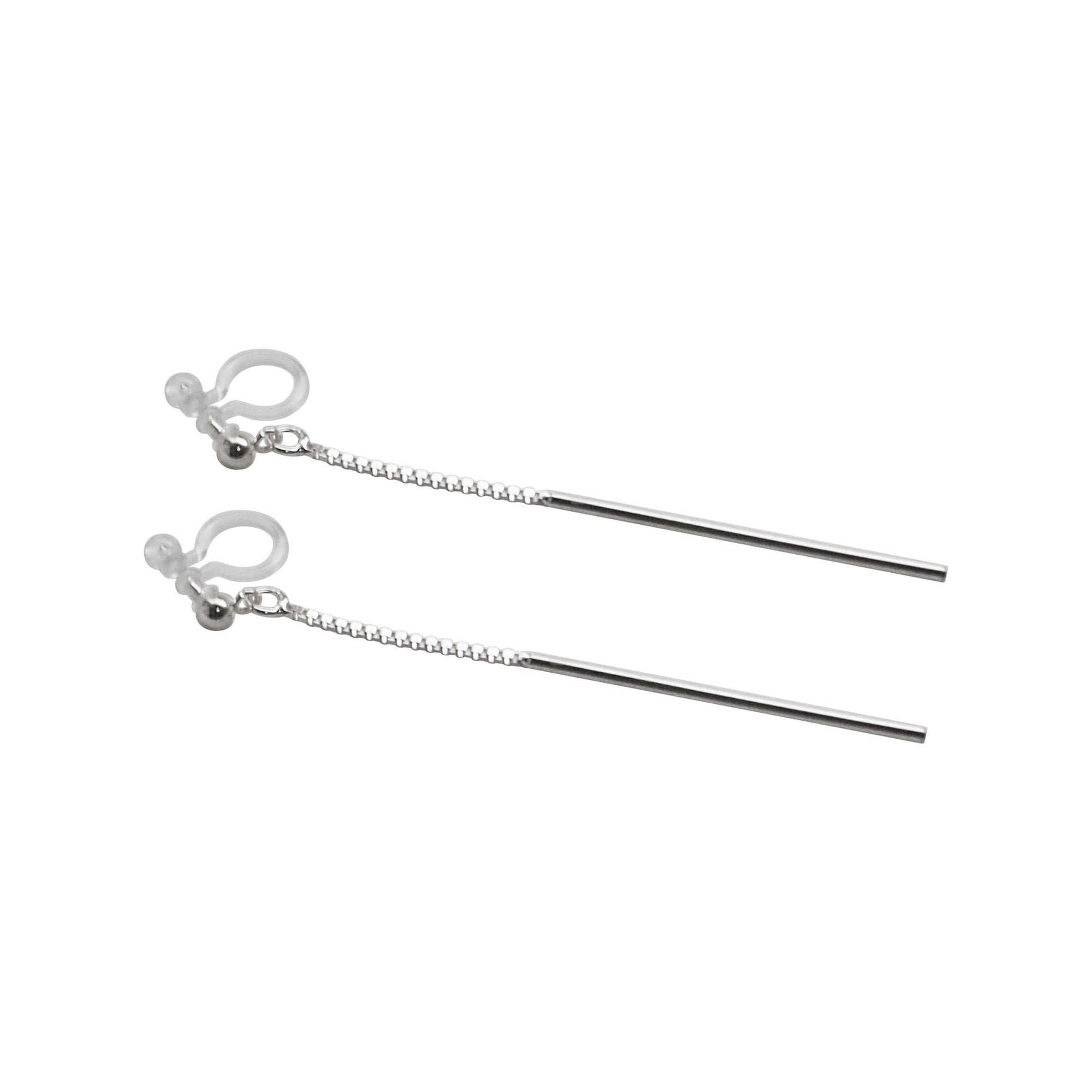 925 Sterling Silver Dangle Bar Invisible Clip On Earrings - Miyabi Grace