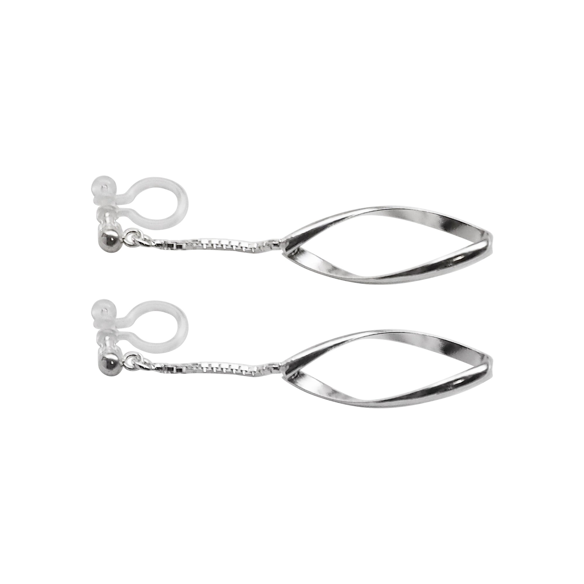 925 Sterling Silver Dangle Teardrop Hoop Invisible Clip On Earrings - Miyabi Grace