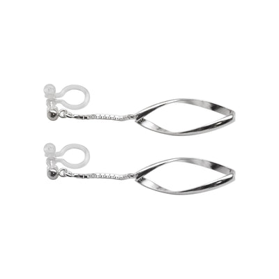 925 Sterling Silver Dangle Teardrop Hoop Invisible Clip On Earrings - Miyabi Grace