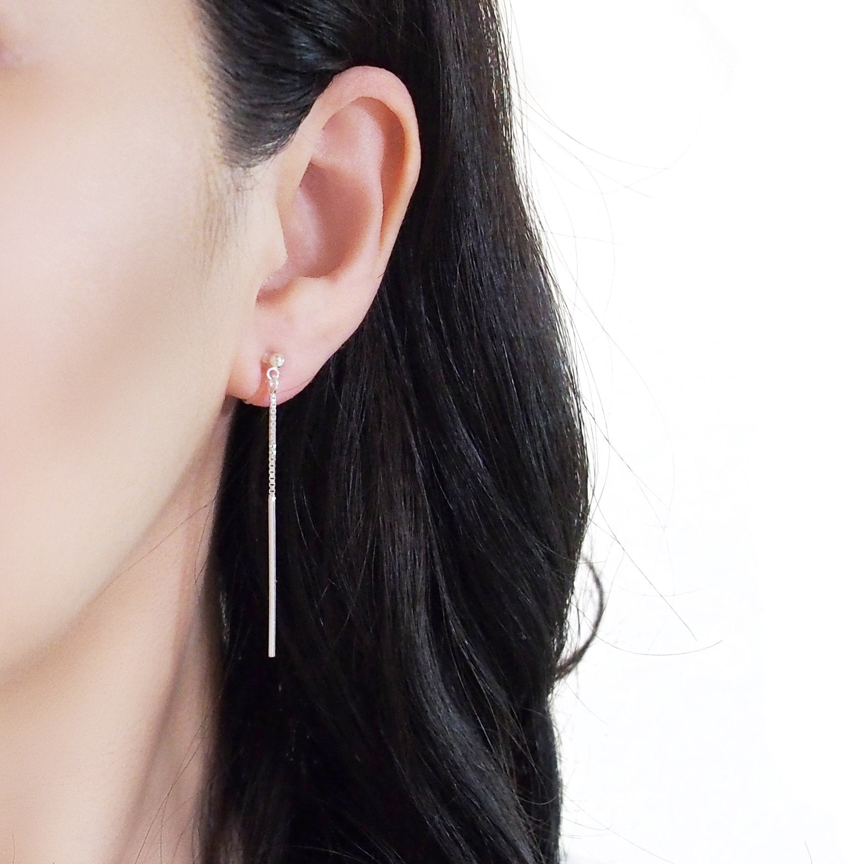 925 Sterling Silver Dangle Bar Invisible Clip On Earrings - Miyabi Grace