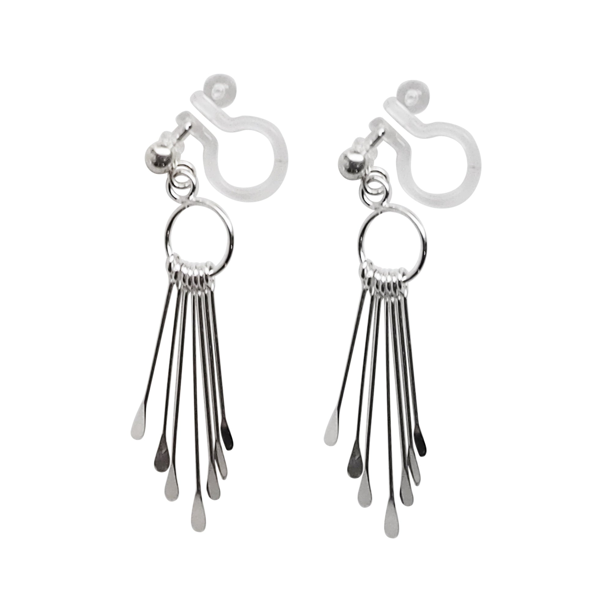 925 Sterling Silver Dangle Fringe Invisible Clip On Earrings - Miyabi Grace