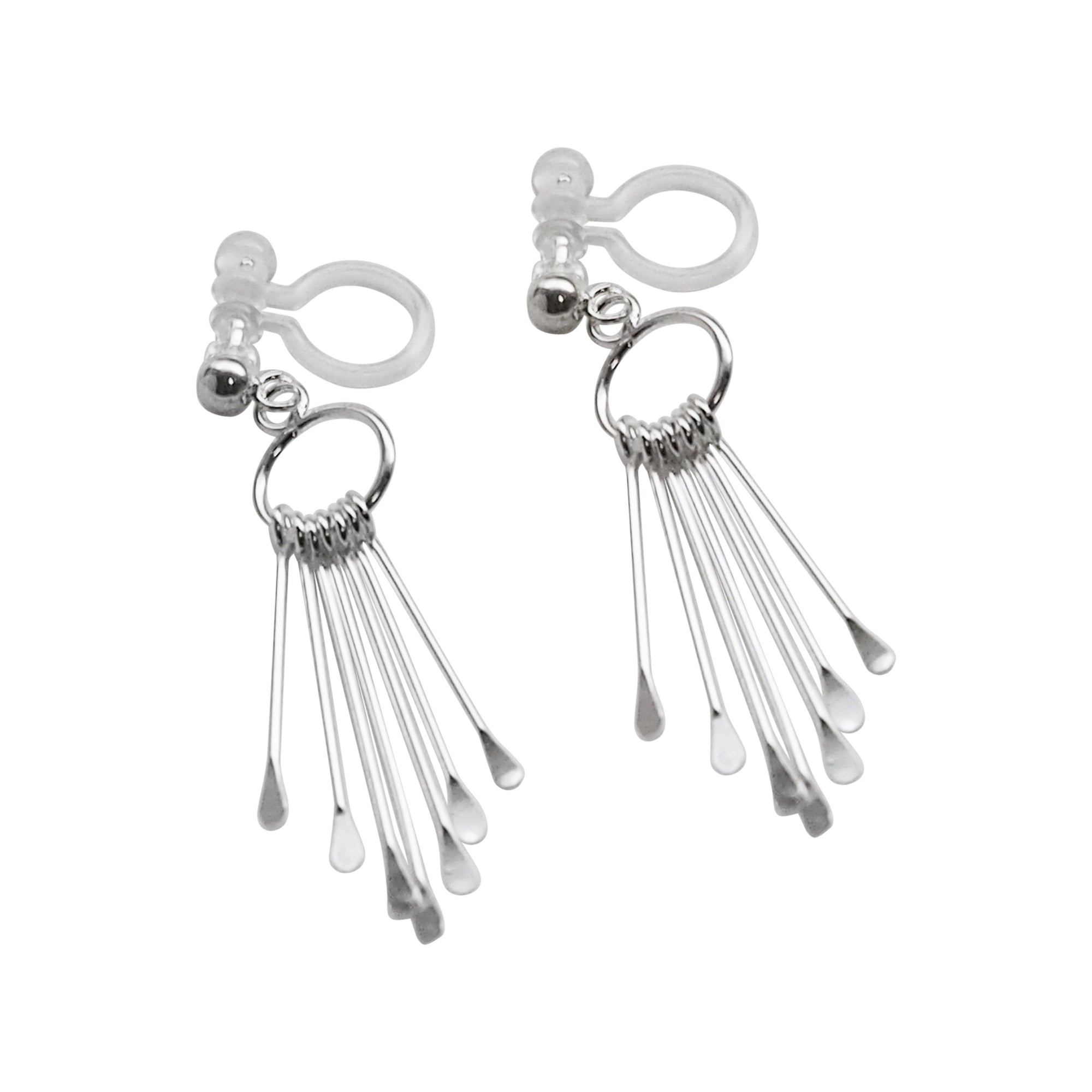 925 Sterling Silver Dangle Fringe Invisible Clip On Earrings - Miyabi Grace