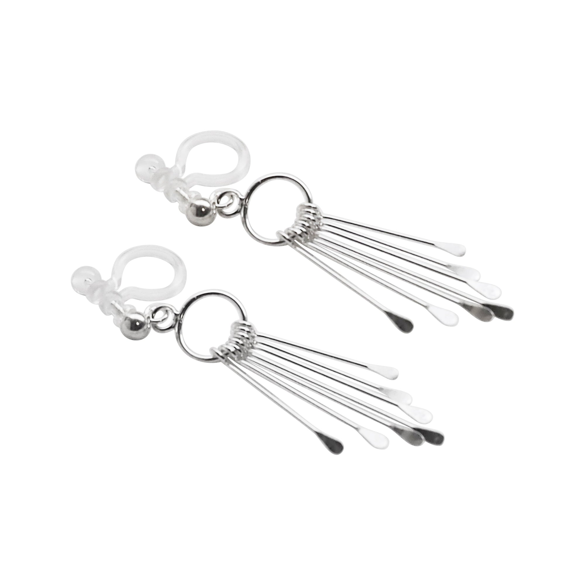 925 Sterling Silver Dangle Fringe Invisible Clip On Earrings - Miyabi Grace