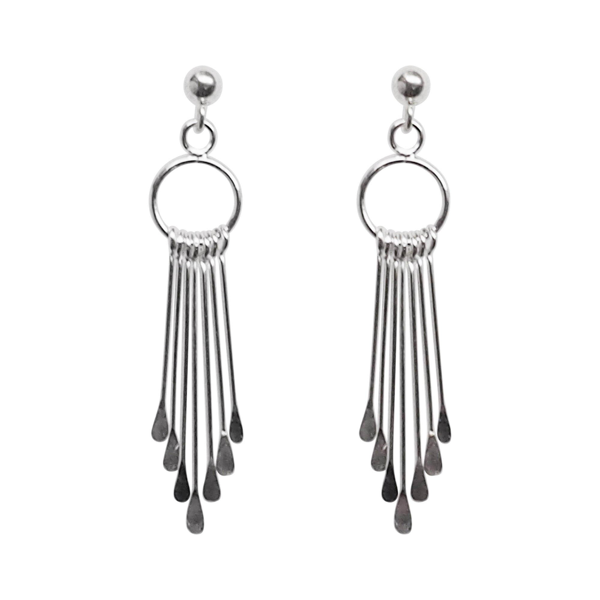 925 Sterling Silver Dangle Fringe Invisible Clip On Earrings - Miyabi Grace