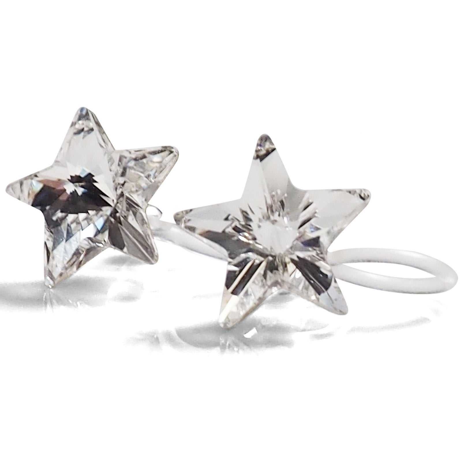 Star Swarovski crystal invisible clip on stud earrings - miyabigracejewelry.com