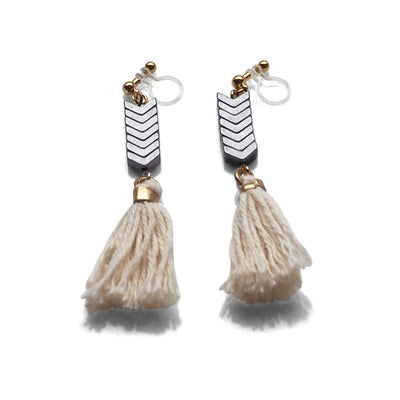 Chevron and White Tassel Invisible Clip On Earrings - miyabigracejewelry.com