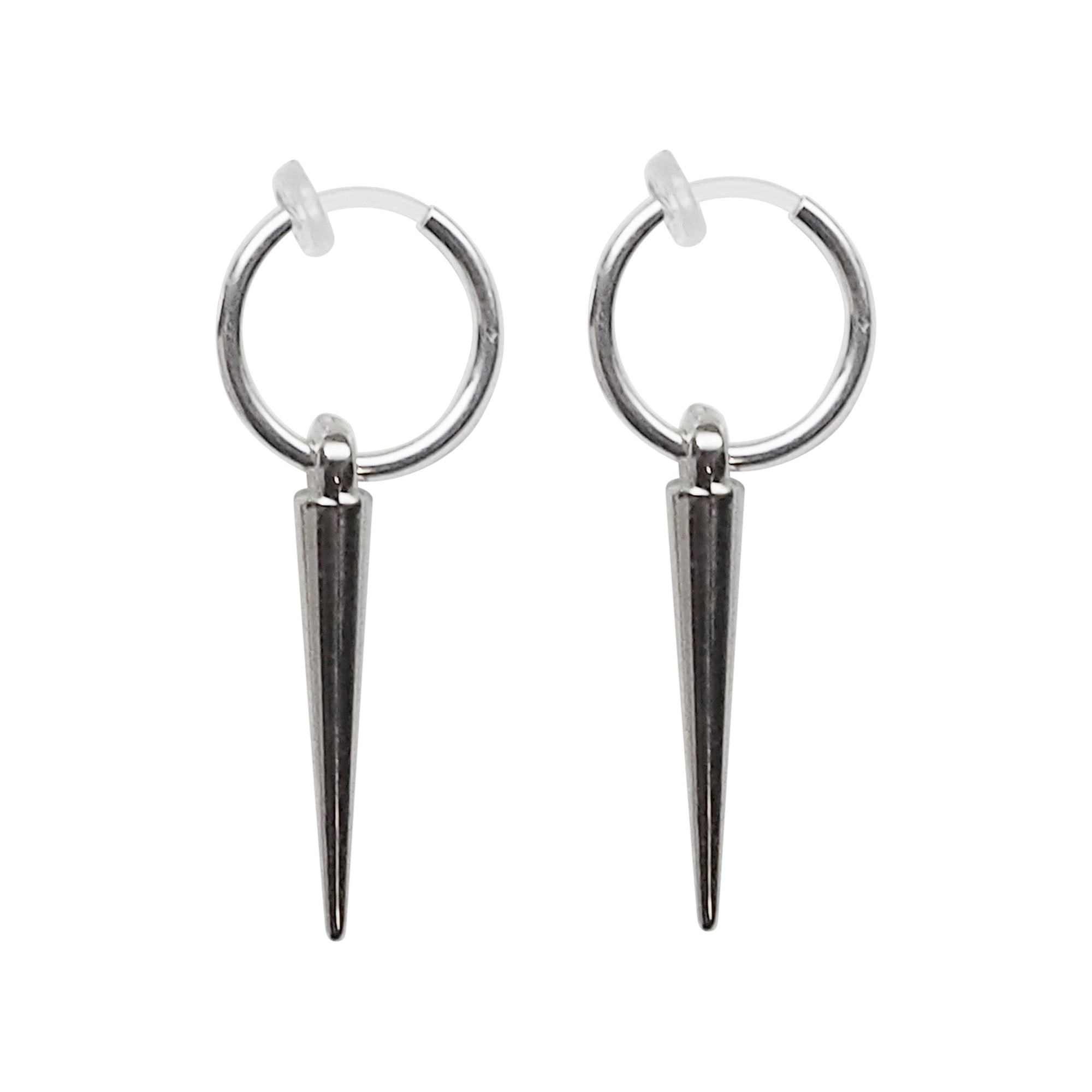 Silver Spike Resin Clip On Hoop Earrings - Miyabi Grace