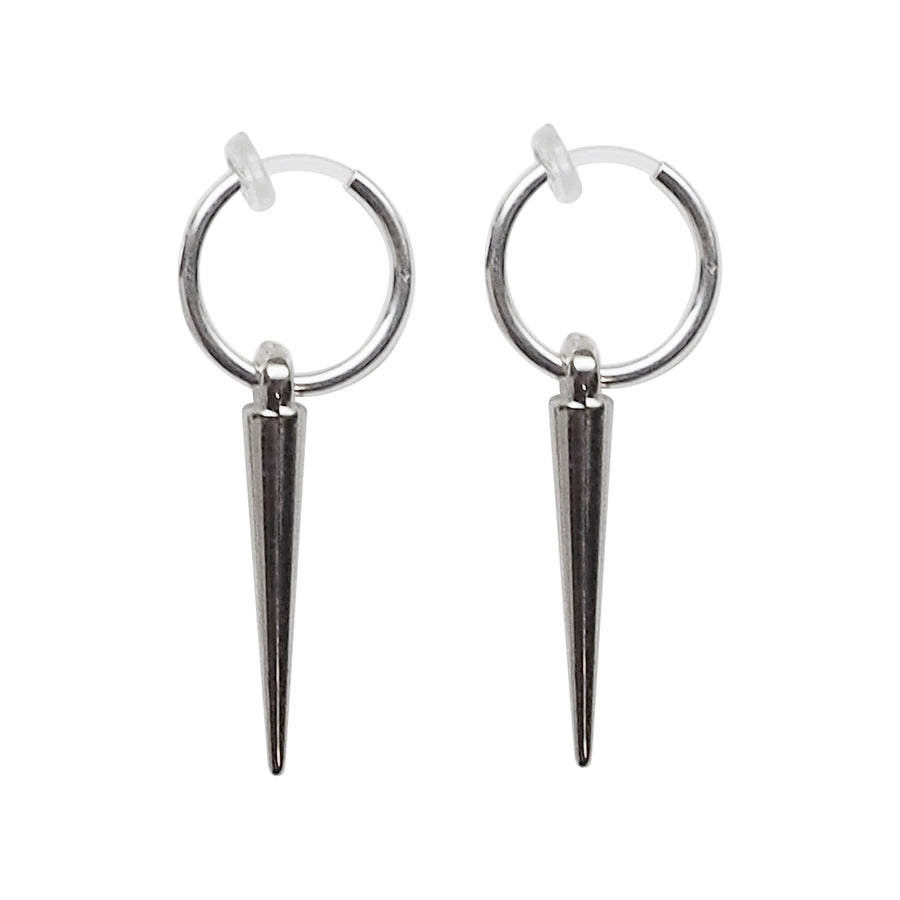 Silver Spike Resin Clip On Hoop Earrings - Miyabi Grace